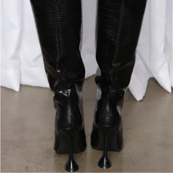 Knee High Croc-Effect Heel Black Boots Size 8.5 - Picture 3 of 7